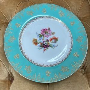 Rare Dinner Plate, Green and Gold Floral Bouquet plate. Koenigszelt, Germany